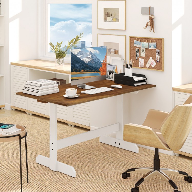 Rectangular 55-inch dining table with a walnut finish, solid rubber wood base, ideal for dining or as a computer desk.