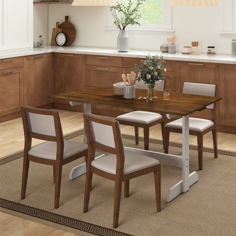Rectangular 55-inch dining table with solid rubber wood trestle base in walnut, suitable for 4-6 people in kitchen.