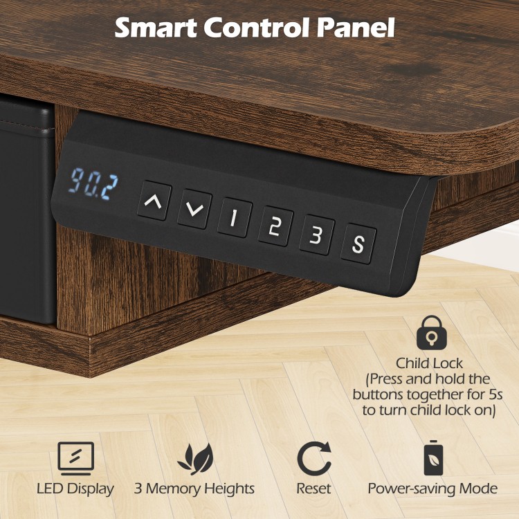 Smart control panel of the 55-inch electric standing desk with LED display and memory height settings for easy.