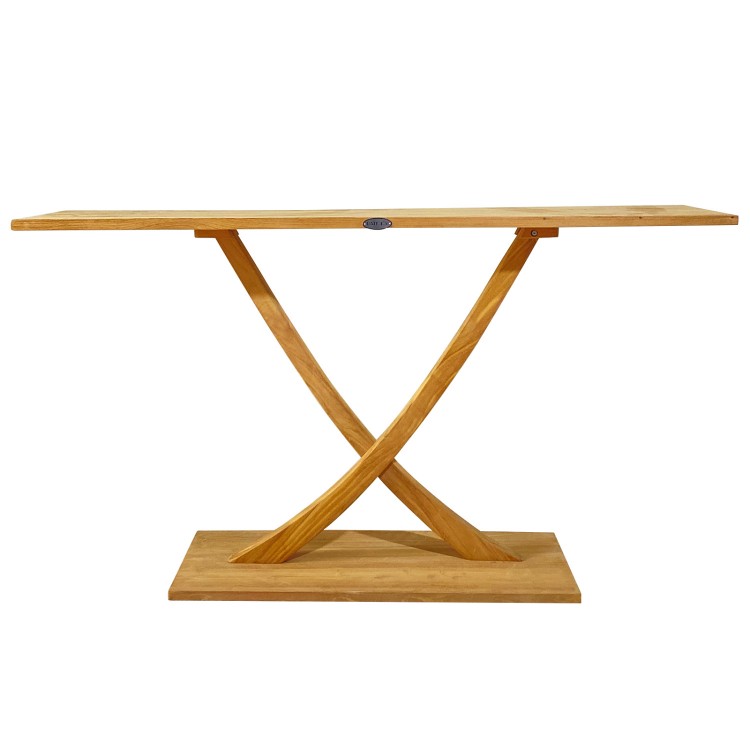 Solid wood console table with a teak frame, featuring a stylish X-frame base and a 1.2" thick tabletop for stability.