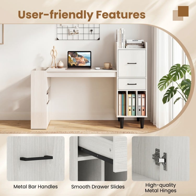 Home office desk with a 36" wood-textured top, side storage shelves, and smooth drawer slides for organized workspace.