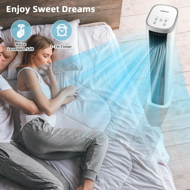 3-in-1 portable evaporative air cooler in white with remote control, ideal for home and office use during hot summer.