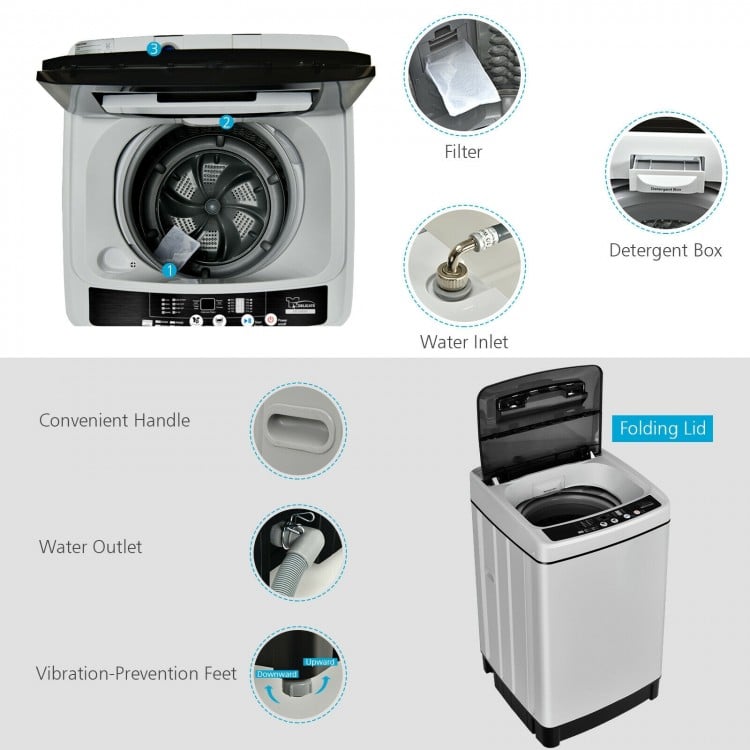 Top view of the Full-Automatic Washing Machine with stainless steel inner barrel and clear control panel for easy.
