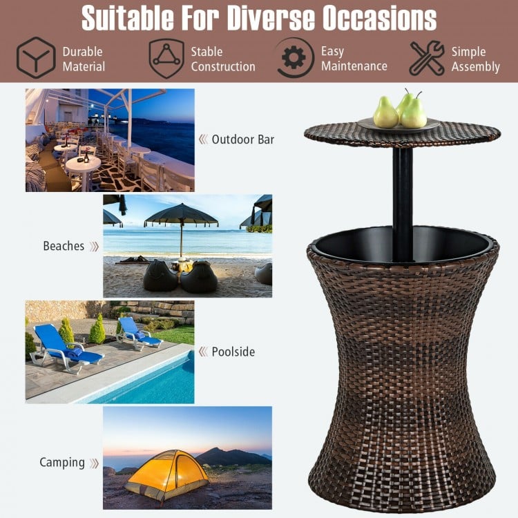 Height Adjustable Patio Rattan Cooler Bar Table - Gallery View 8 of 10