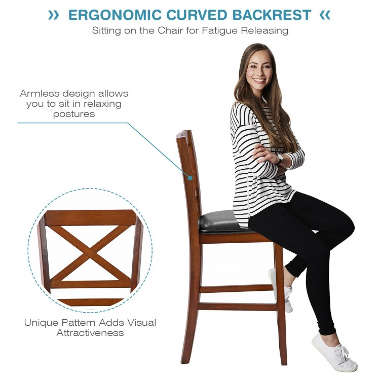 Ergonomic curved backrest bar stool with PU leather seat, perfect for kitchen or dining room use.