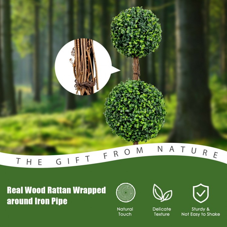 36-inch artificial double ball tree with real wood rattan, UV protection, perfect for indoor and outdoor decoration.