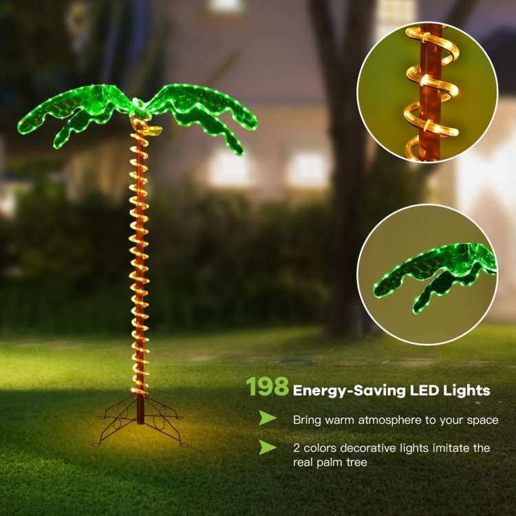 5-foot LED pre-lit palm tree decor with warm lights, ideal for indoor and outdoor festive decorations.