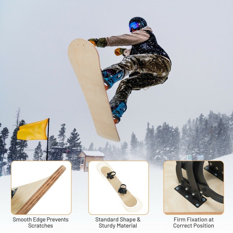 Snowboard with adjustable foot straps, sturdy wood construction, and lightweight design for kids learning to ski.