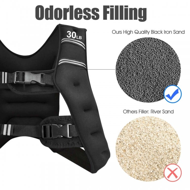 30 LBS workout weighted vest with adjustable buckles and breathable materials, ideal for enhancing exercise.
