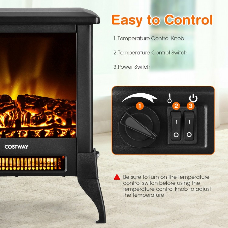 Compact portable space heater control panel showing temperature knob and power switch for easy operation.