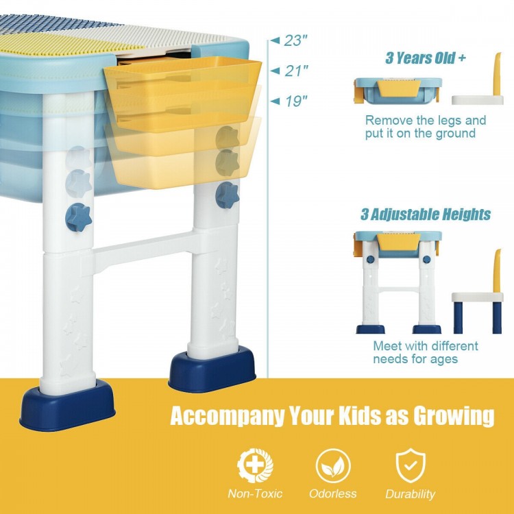 Kids activity table set with adjustable heights, storage compartments, and safe materials for versatile play and.