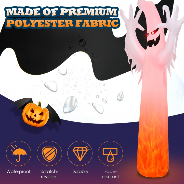 12 feet Halloween inflatable ghost decoration made of premium waterproof polyester fabric with built-in LED lights.