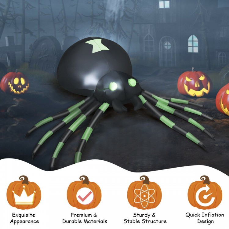 6-foot inflatable Halloween spider made of durable polyester, featuring a realistic design for indoor and outdoor decor.
