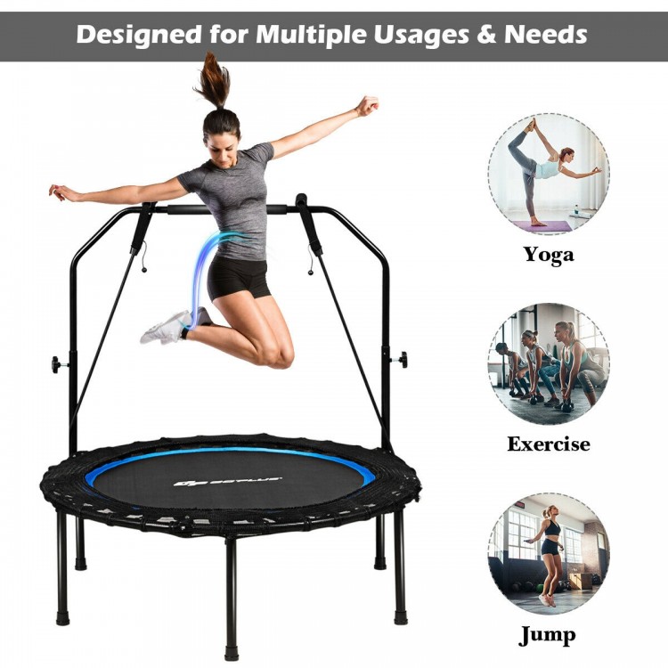40-inch foldable fitness rebounder with resistance bands, sturdy steel frame, ideal for indoor and outdoor exercise.