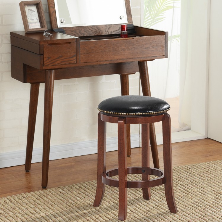 Backless 24-inch swivel bar stool with PU leather seat and rubber wood legs, perfect for kitchen or living room use.