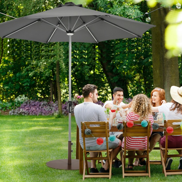 29.5 inches outdoor steel market umbrella base stand, 50lbs weight for stability, ideal for backyard and poolside use.