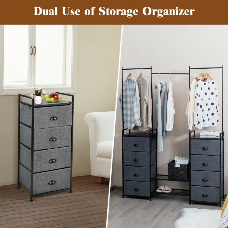 Multifunctional dresser with 8 fabric drawers and metal rack, ideal for organizing clothes and accessories in any room.