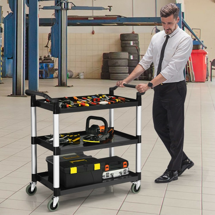 3-shelf utility service cart with aluminum frame, 490lbs capacity, and rolling wheels for easy transport in various.