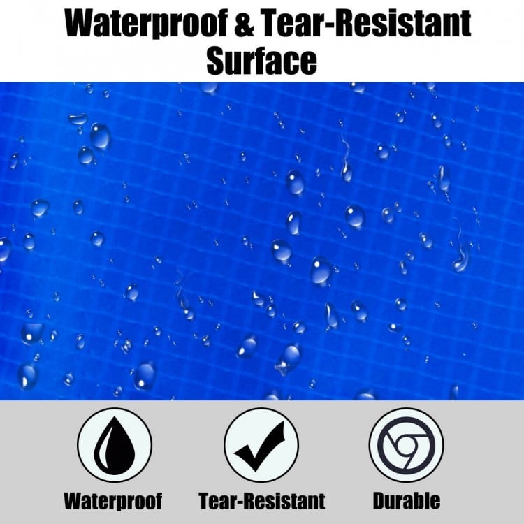 Close-up of the waterproof and tear-resistant surface of a trampoline safety pad, designed for outdoor and indoor use.
