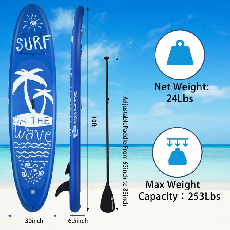 Inflatable stand-up paddleboard with adjustable paddle, 10ft long, made of durable PVC for water activities and.