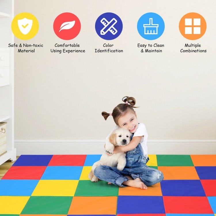 Colorful 58-inch baby folding activity floor mat made of non-toxic PU and EPE, ideal for toddlers' play and cognitive.
