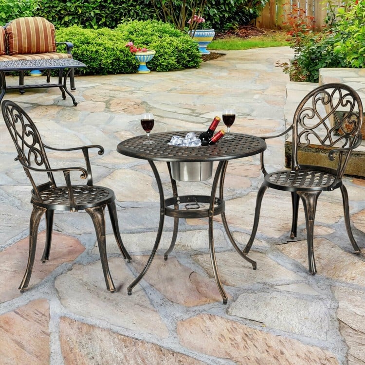 3 Pieces Outdoor Set Patio Bistro with Attached Removable Ice Bucket ...