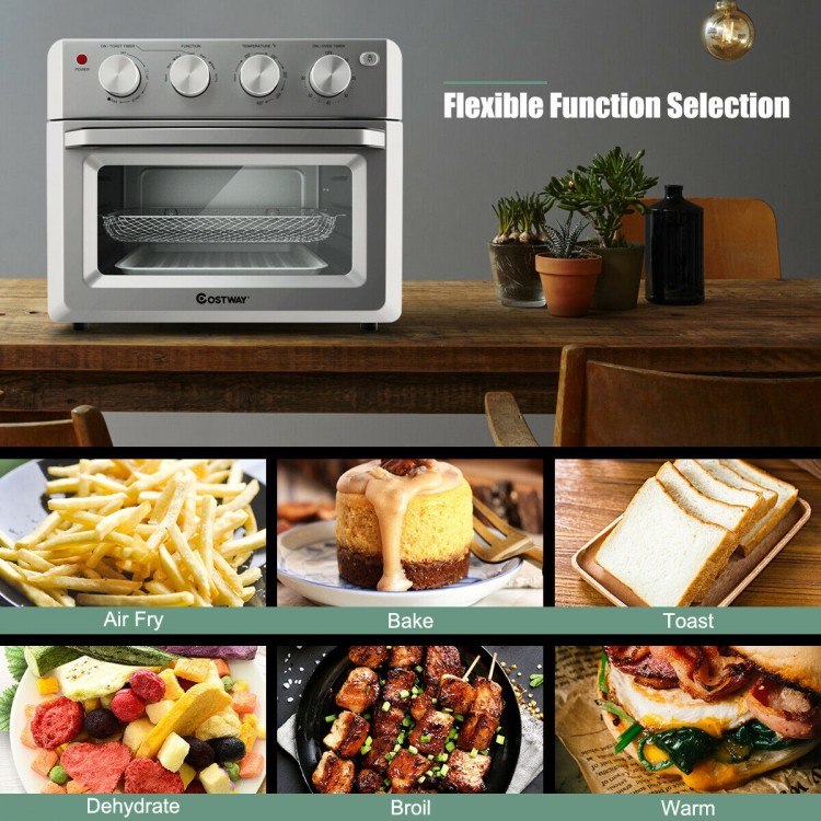 19 Qt convection air fryer toaster oven with 7 cooking functions, including air fry, bake, and broil, for healthy meals.