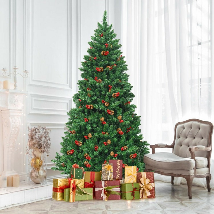 6.5 feet pre-lit hinged Christmas tree with 450 LED lights, decorated with pine cones and red berries, ideal for.