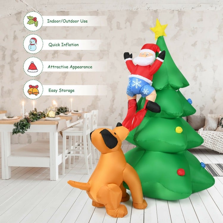 Inflatable 6.5 feet Christmas tree with Santa, LED lights, waterproof design, perfect for indoor and outdoor holiday.