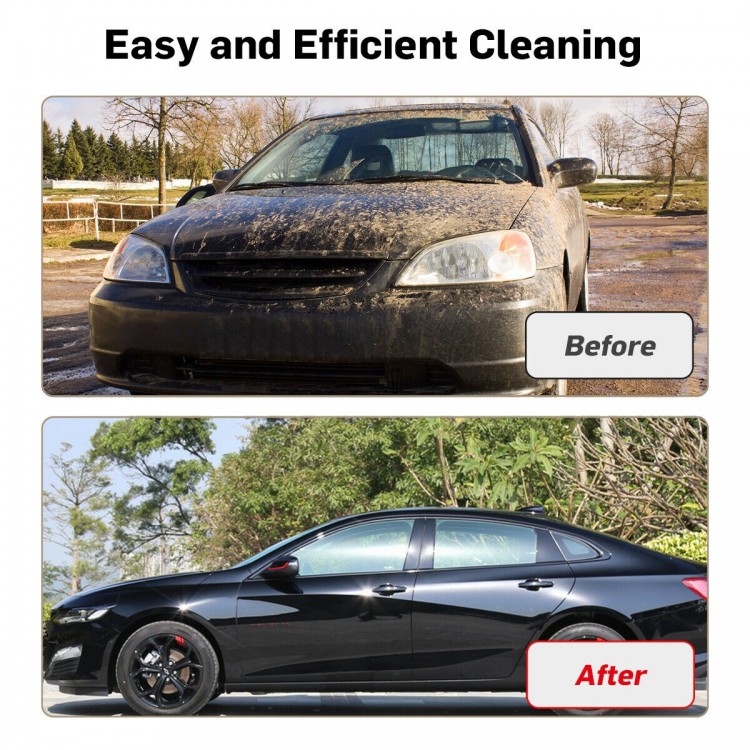 Before and after comparison of a car cleaned with the 3000 PSI electric high pressure washer for effective cleaning.