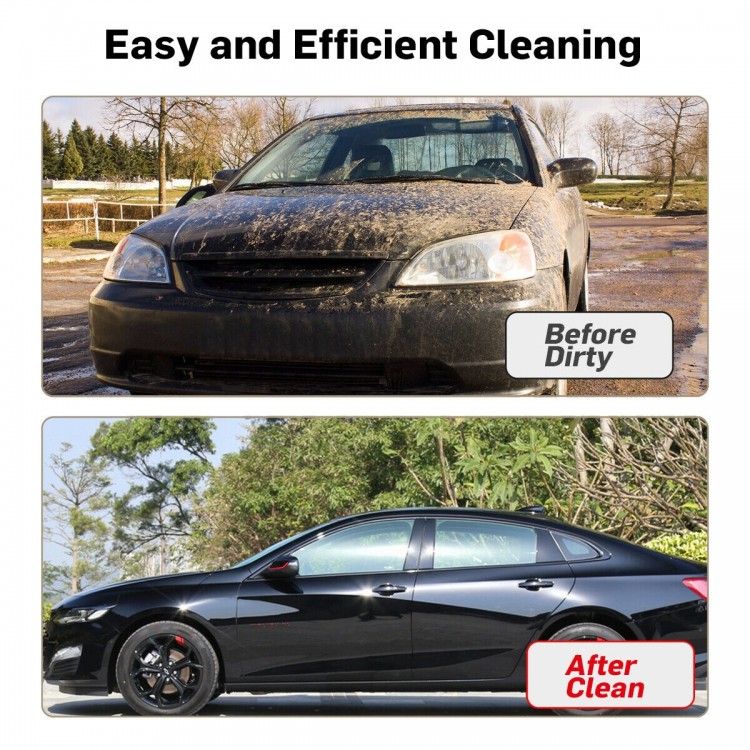 Before and after comparison of a car cleaned with the 3000 PSI Electric High Pressure Washer for efficient cleaning.
