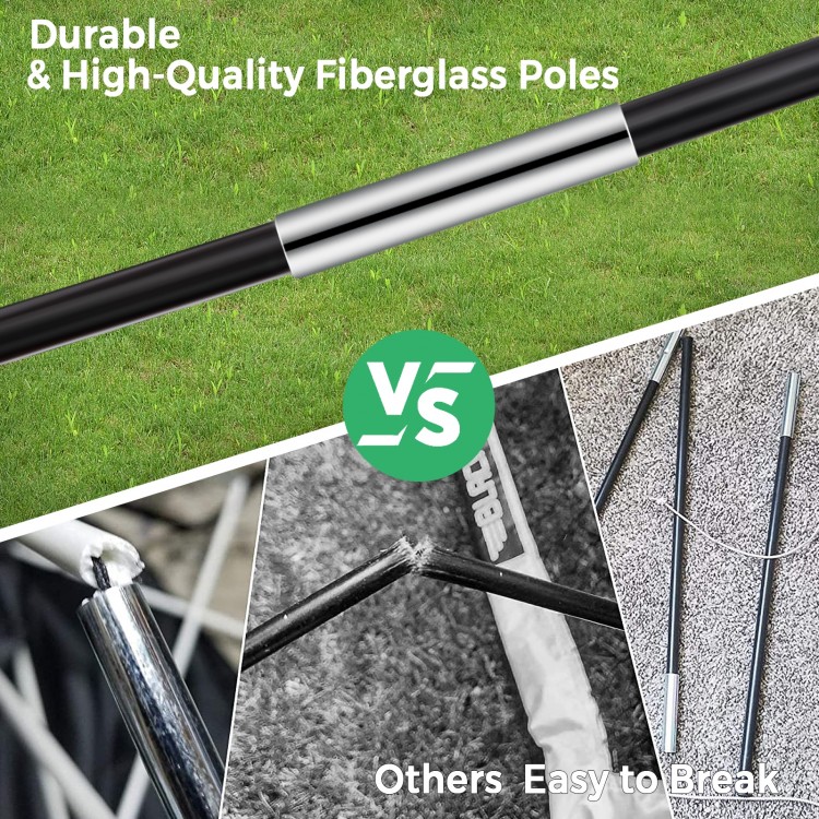 Close-up of durable fiberglass poles for the 3-in-1 Portable 10 Feet Golf Practice Set, designed for rugged performance.