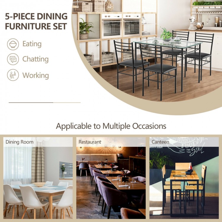 Upholstered dining chair from a 5-piece set, showcasing ergonomic design and stylish black fabric, perfect for various.
