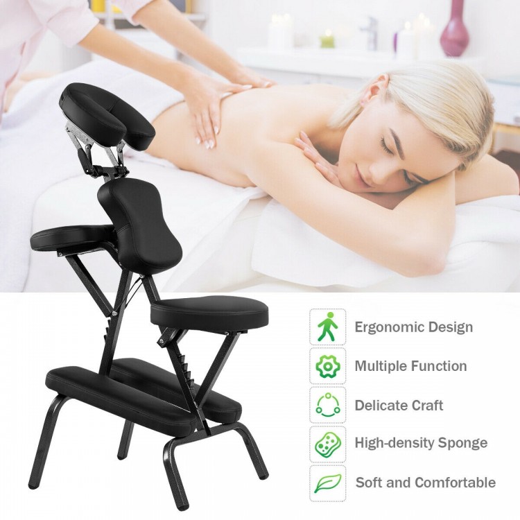 PU leather travel massage chair with adjustable face cradle and soft padding, ideal for versatile body types and easy.
