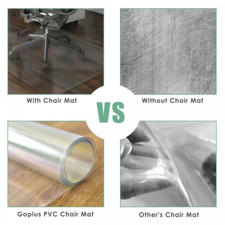 PVC chair floor mat comparison showing durability and non-slip features, protecting hardwood floors from damage.