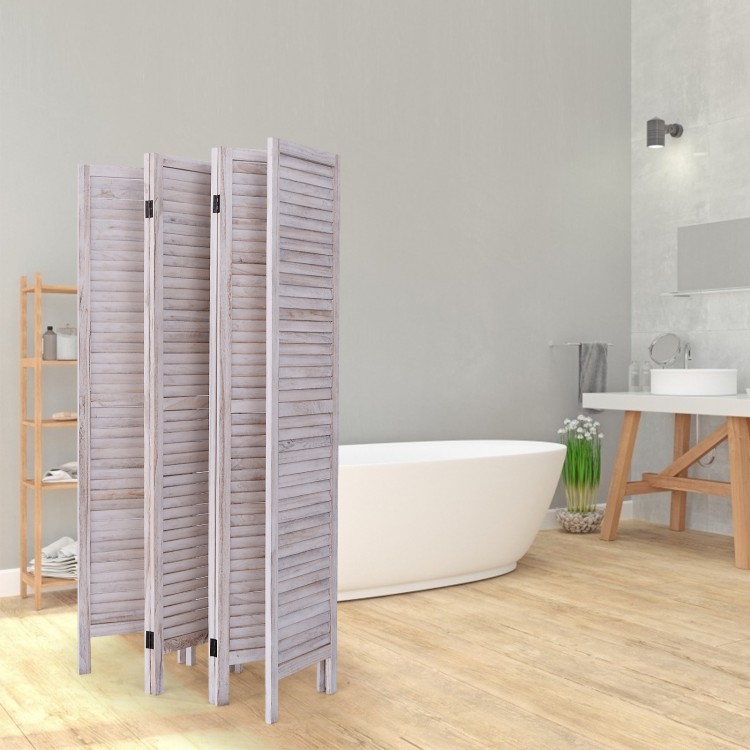 6-panel classic Venetian wooden slat room screen in rustic finish, designed to enhance privacy while allowing airflow.