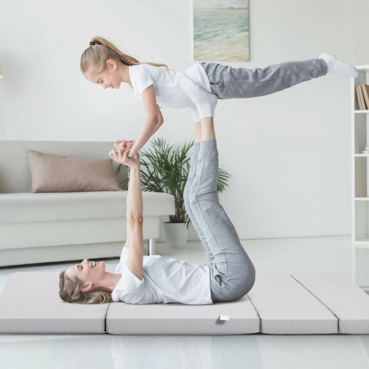 Folding sofa bed foam mattress with handles, featuring durable fabric and high-density foam, ideal for yoga and fitness.