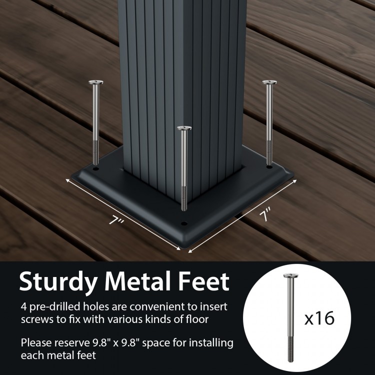Sturdy metal feet with pre-drilled holes for the 10 x 13 feet outdoor aluminum pergola canopy installation.