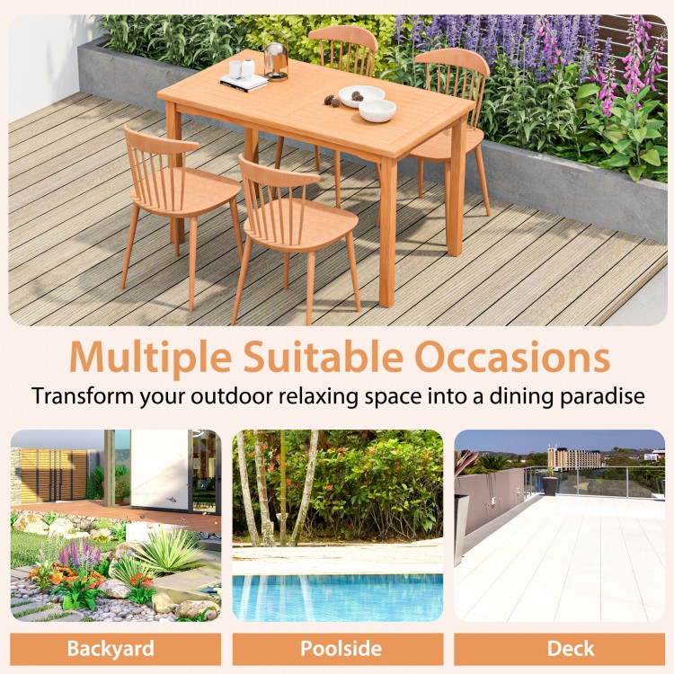 49-inch rectangle teak wood dining table with slatted tabletop, perfect for backyard or poolside dining for up to 6.