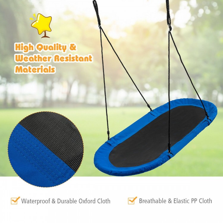 Oval 60-inch adjustable swing in blue and black, made of durable oxford cloth, perfect for outdoor play and relaxation.