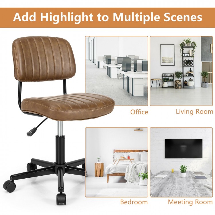 Brown PU leather adjustable office chair with backrest, suitable for various settings like office and bedroom.