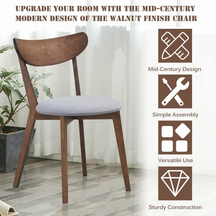 Upholstered dining chair with curved back and walnut finish, perfect for living room or dining room comfort.