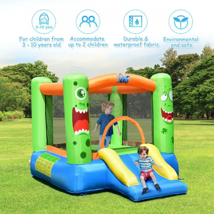 Inflatable castle bounce house with slide for kids, made of durable oxford material, suitable for outdoor play.