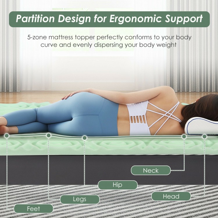 3-inch twin size mattress topper with 5-zone design for ergonomic support and breathable air cotton material.
