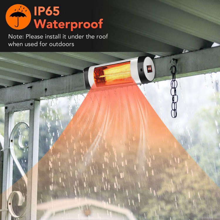 Wall-mounted 1500W electric infrared heater with remote control, waterproof for outdoor use, adjustable angle for.
