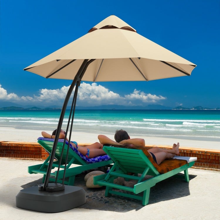11 feet beige outdoor cantilever hanging umbrella with a durable aluminum frame and wheels, perfect for garden or.