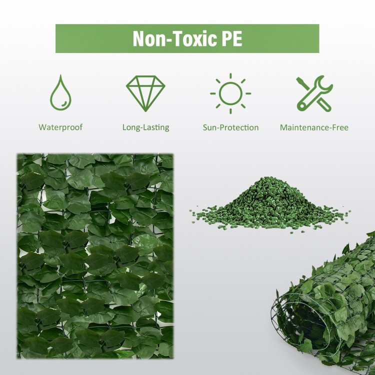 Artificial ivy privacy fence screen measuring 118" x 39.4", featuring 1696 realistic leaves for outdoor decor and.