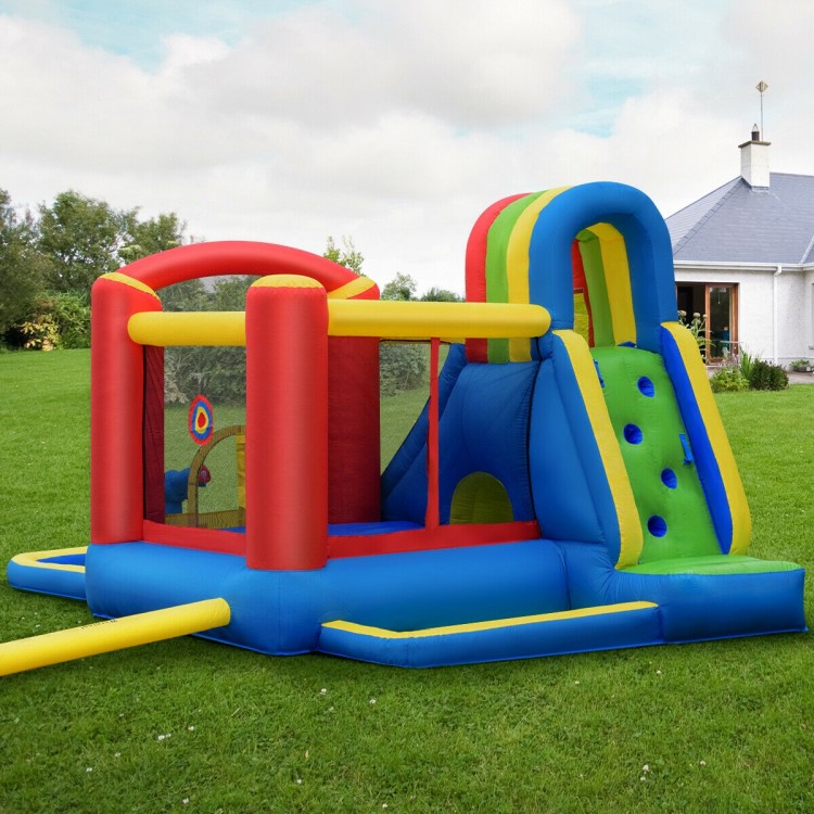 Inflatable kid bounce house castle with water slide, made of puncture-resistant 420D oxford fabric, for outdoor fun.