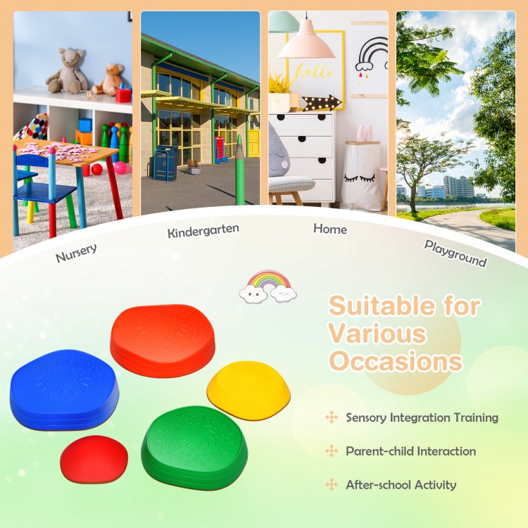 Colorful 5-piece kids balance stepping stones set for coordination training, suitable for indoor and outdoor play.
