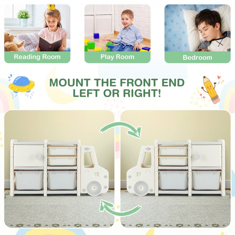 Toddler truck storage organizer in beige with removable bins, perfect for kids' rooms and play areas.